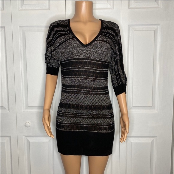 White House Black Market Tops - White House Black Market Black Silver Tunic Top M
